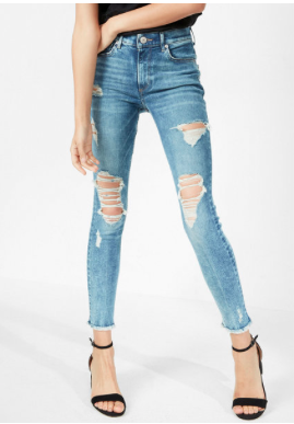 High waisted distressed jeans