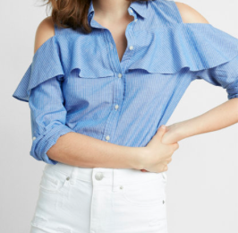 Striped ruffle cold shoulder top