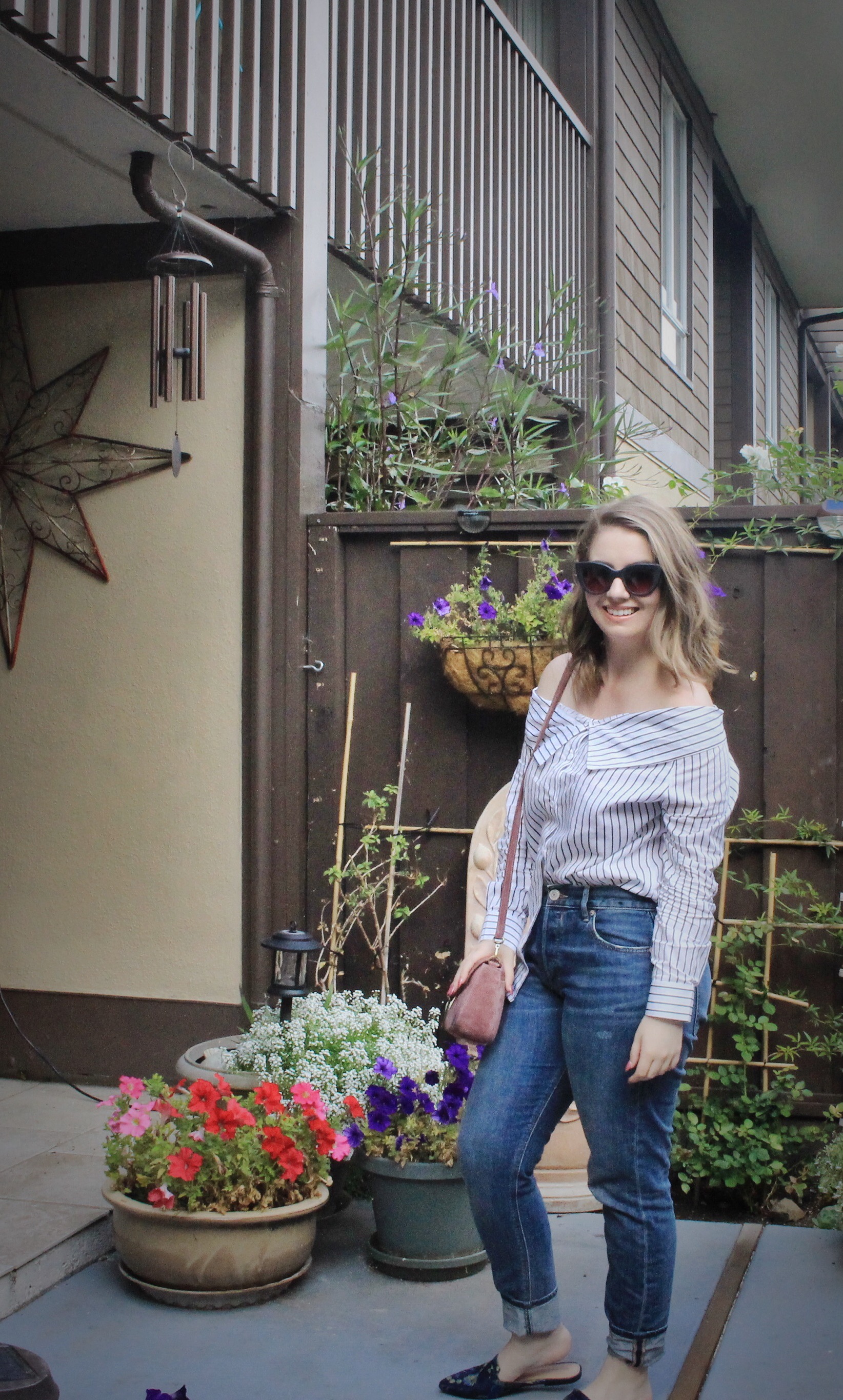 striped off the shoulder top 