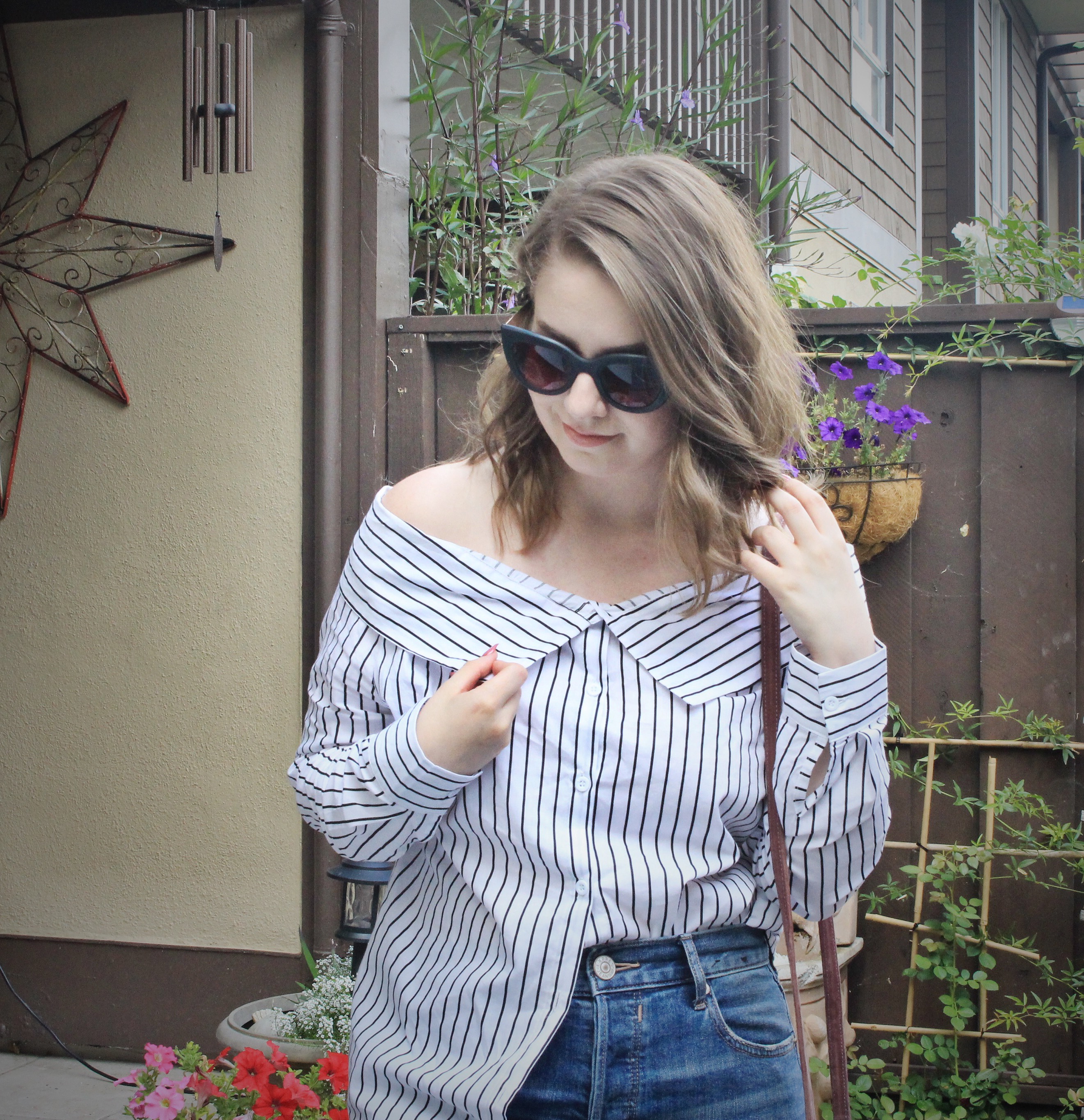 striped off the shoulder top 