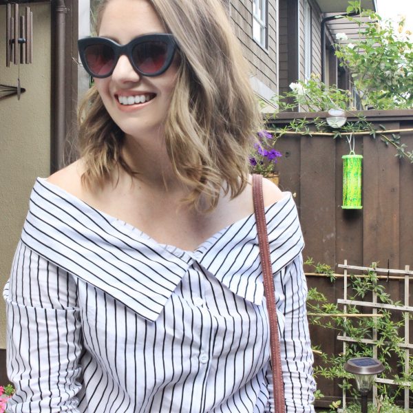 striped off the shoulder top