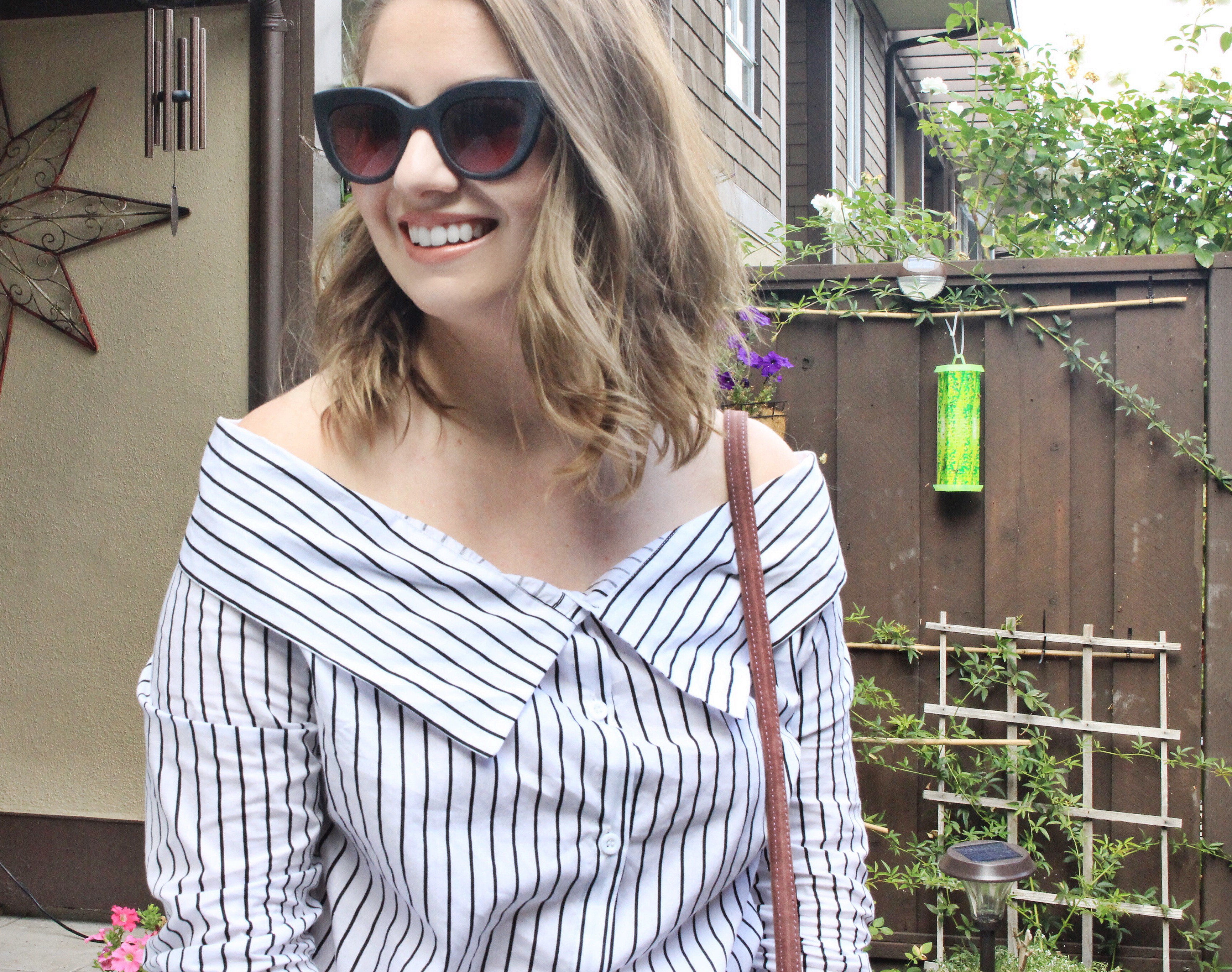 striped off the shoulder top